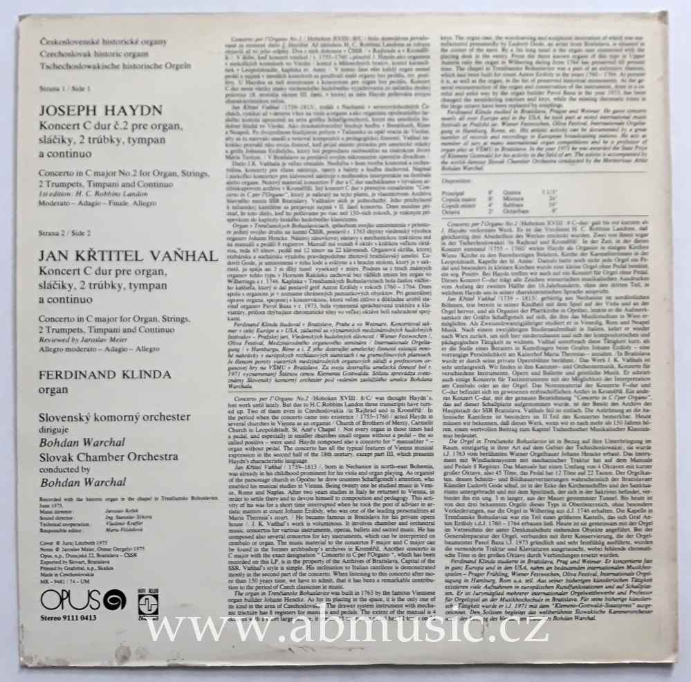 LP Joseph Haydn - Concerto For Organ And Chamber Orchestra In C Major 