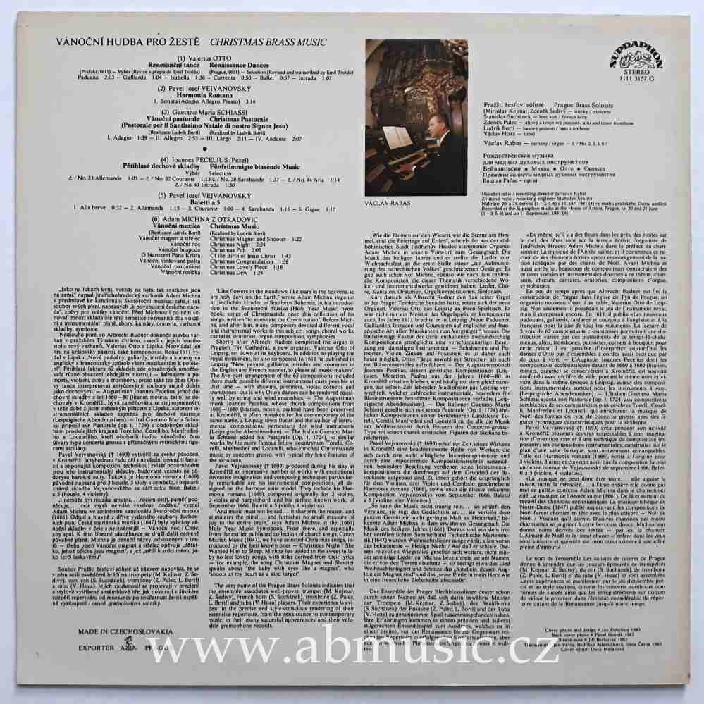 LP Vánoční hudba pro žestě Vejvanovský, Michna, Otto, Schiassi