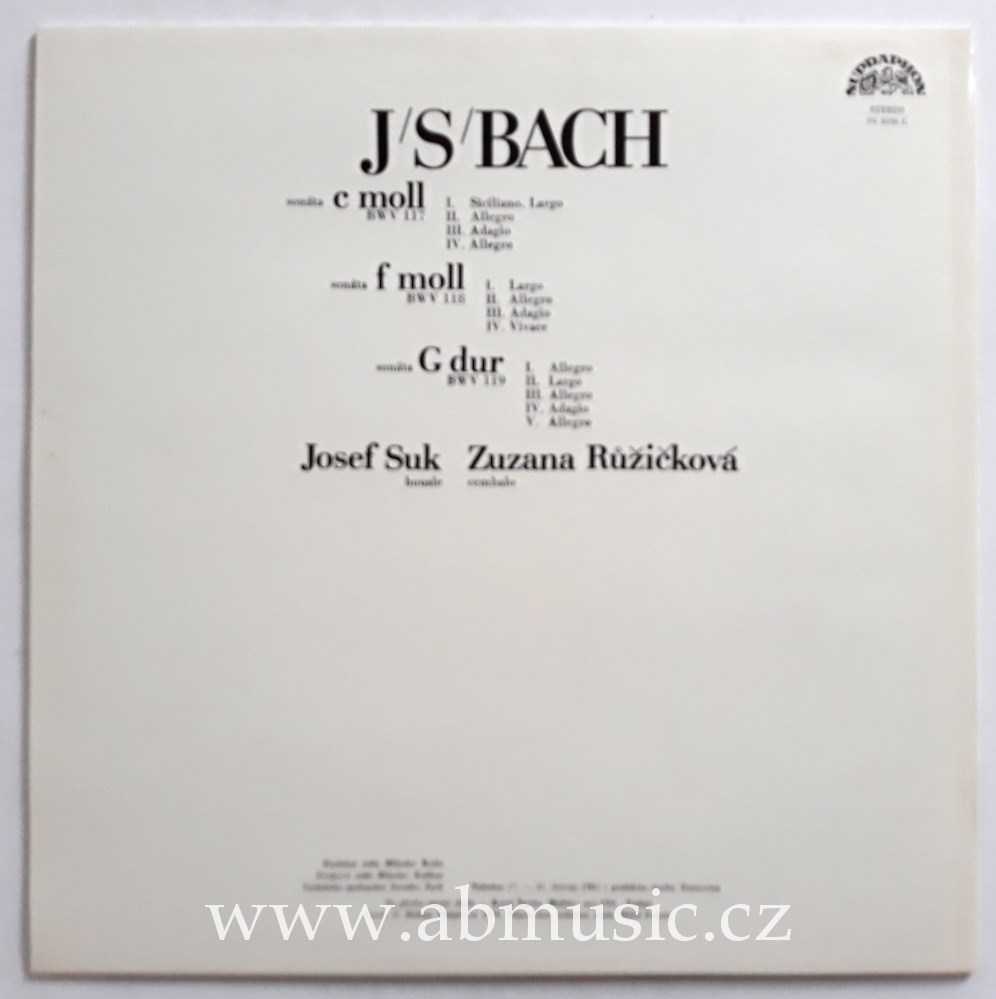LP Johann Sebastian Bach Sonáty pro housle a cembalo Josef Suk , Zuzana Růžičková