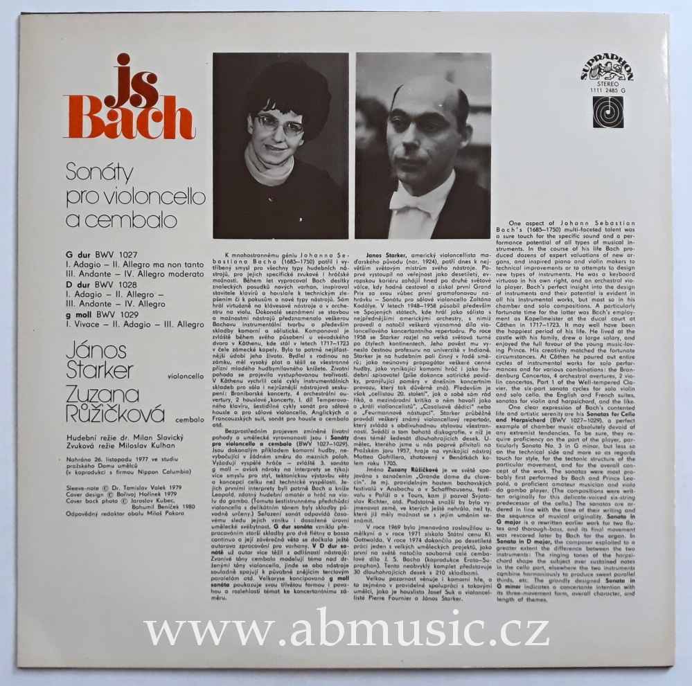 LP Johann Sebastian Bach - Sonáty pro violoncello a cembalo