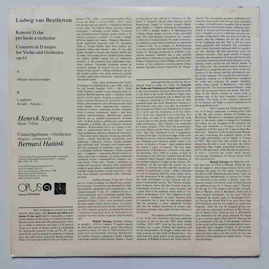 LP Ludwig Van Beethoven - Violinkonzert D-dur op. 61 Henryk Szeryng