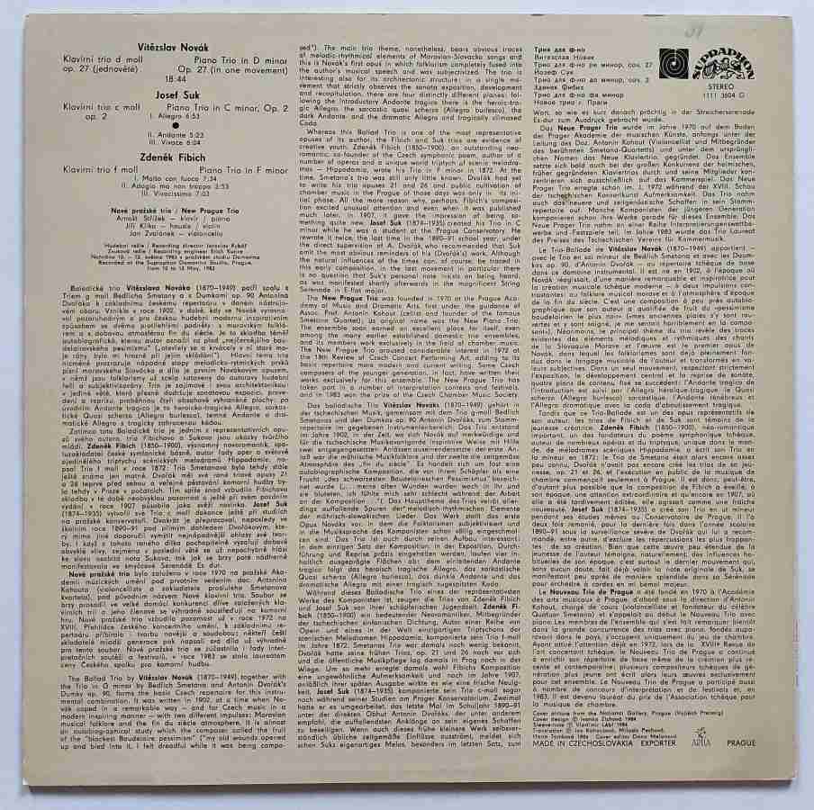 LP Novák Suk Fibich - Klavírní tria 