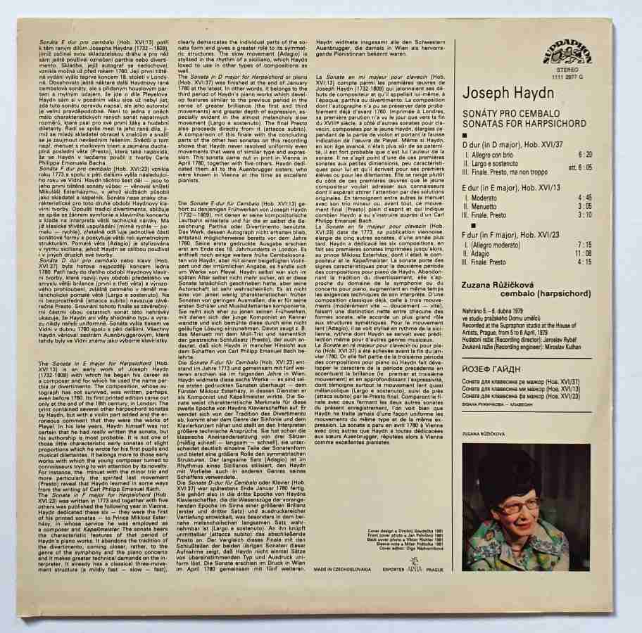 LP Joseph Haydn - Sonatas in D, E, F major Zuzana Růžičková
