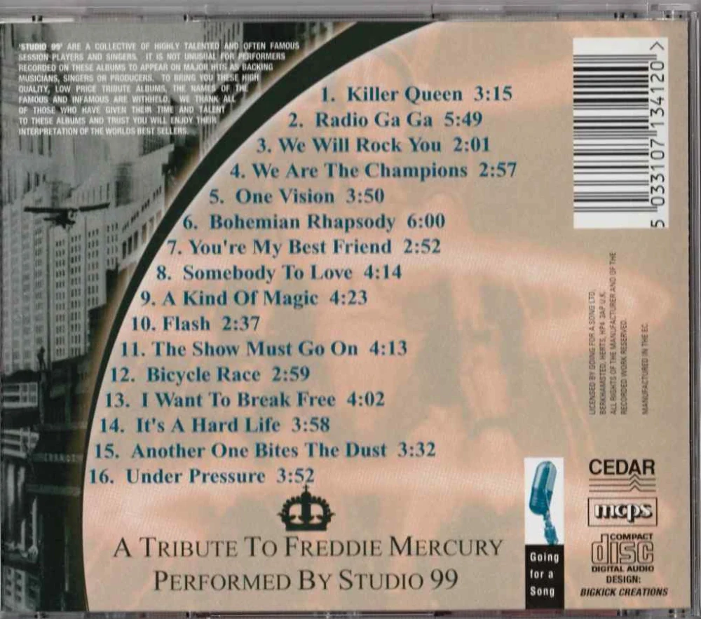 CD A TRIBUTE TO FREDDIE MERCURY PERFORMED BY STUDIO 99