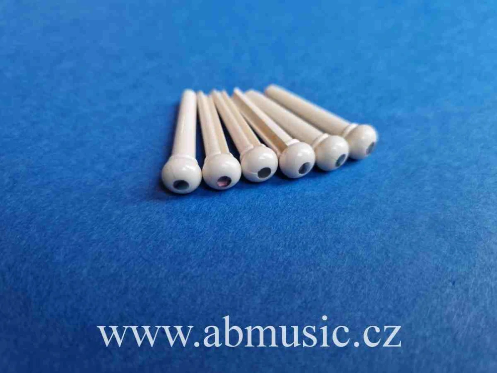 Kolíčky do kobylky kytary Bridge Guitar Pins Creme White With Abalone Dot Celluloid Germany