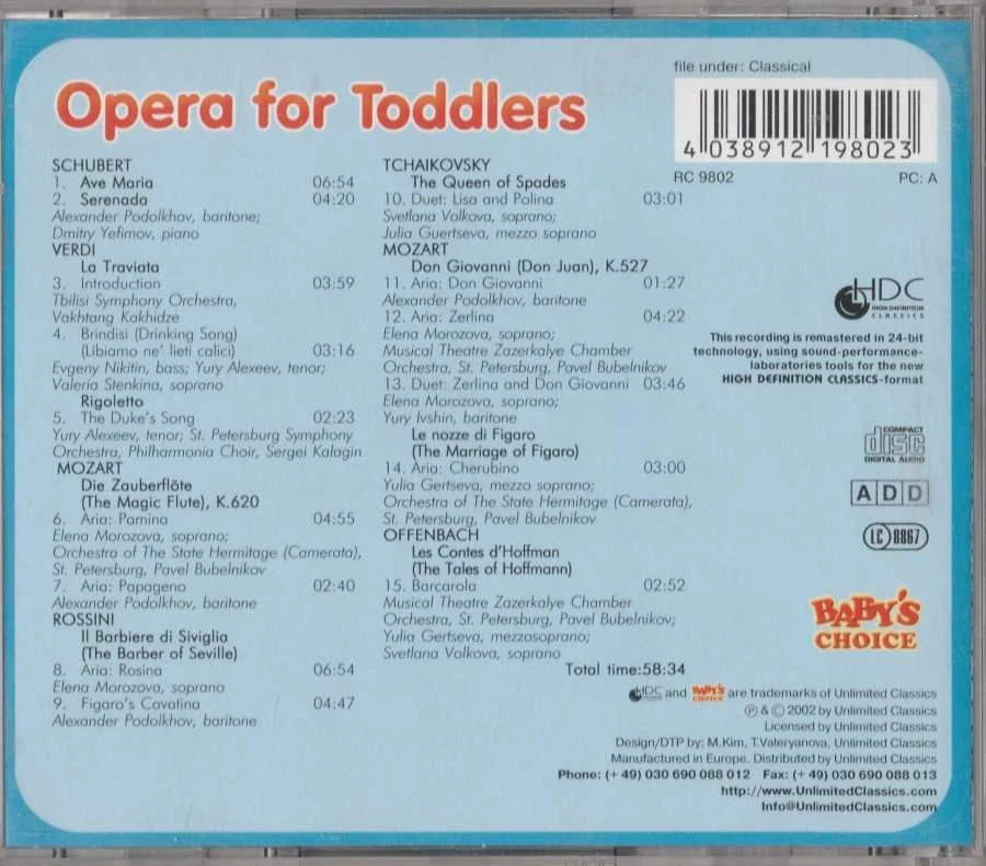 CD Opera for Toddlers Verdi Mozart Rossini - Classical for Babies