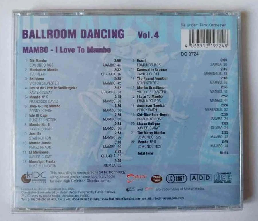 CD BALLROOM DANCING Vol. 4 MAMBO - I Love To Mambo