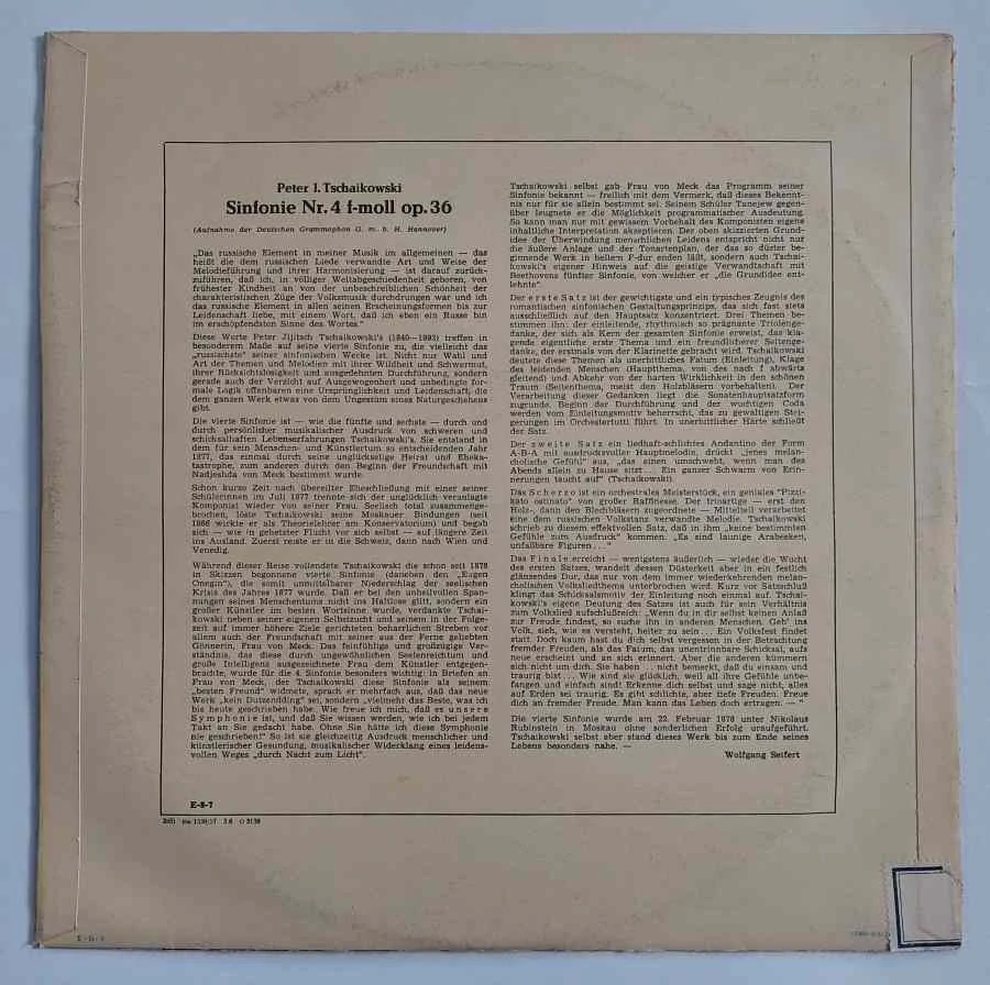 LP Leningrader Philharmoniker - Peter I. Tschaikowski Sinfonie Nr. 4 f-moll op. 36 dirogent Kurt Sanderling
