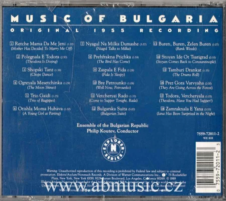 CD Music Of Bulgaria - Ensemble Of The Bulgarian Republic Philip Koutev Conductor