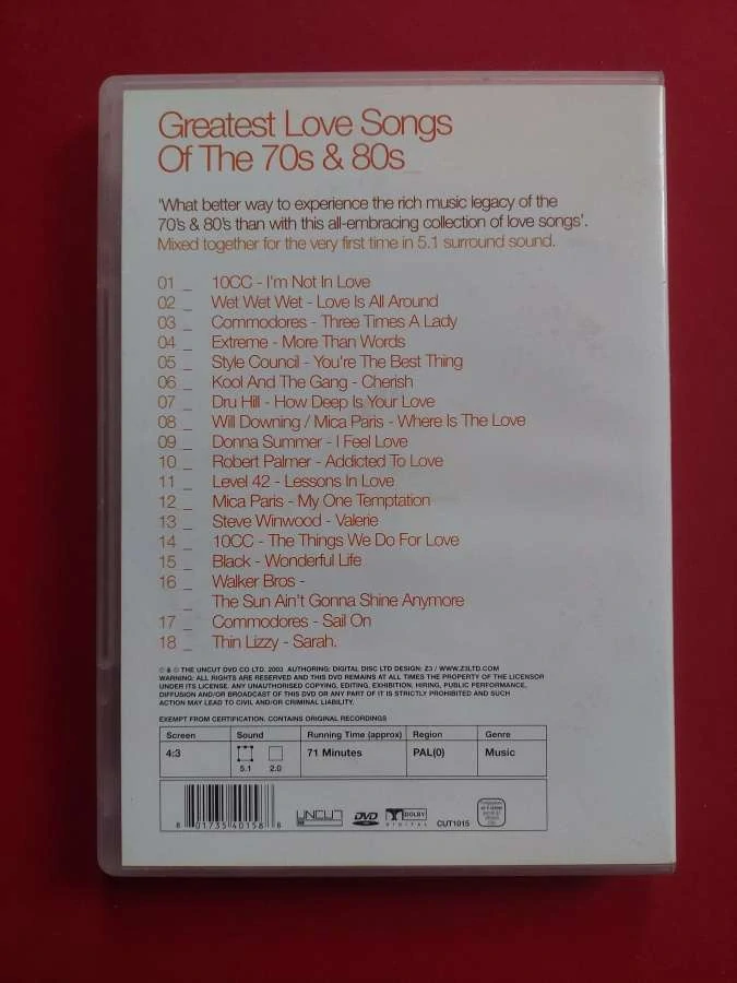 DVD Greatest Love Songs Of The 70s & 80s