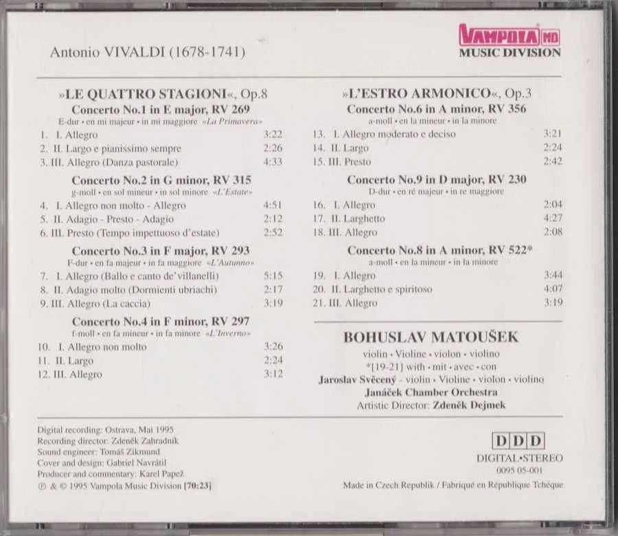 CD Antonio Vivaldi - Le Quattro Stagioni - L'Estro Armonico Matoušek / Janáček Chamber Orchestra