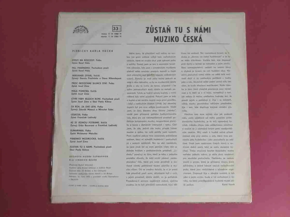 LP Zůstaň tu s námi, muziko česká - Karel Vacek
