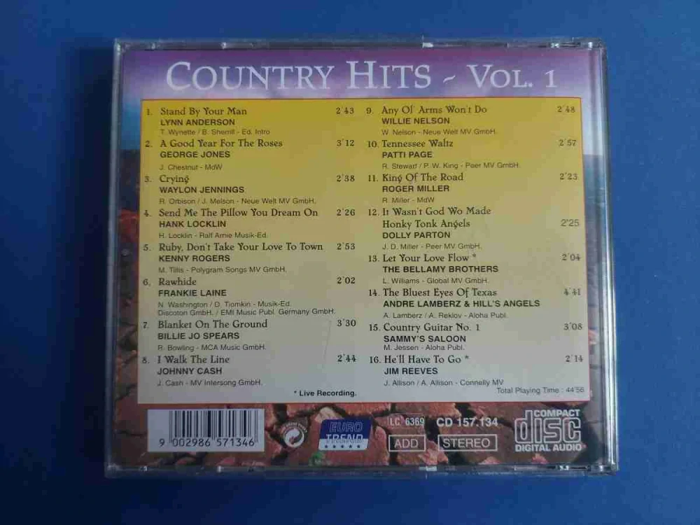 CD Country Hits Vol. 1 - Johnny Cash , Kenny Rogers , Dolly Parton