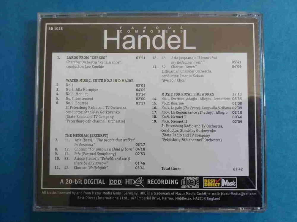 CD Händel - Watter music / Firework music