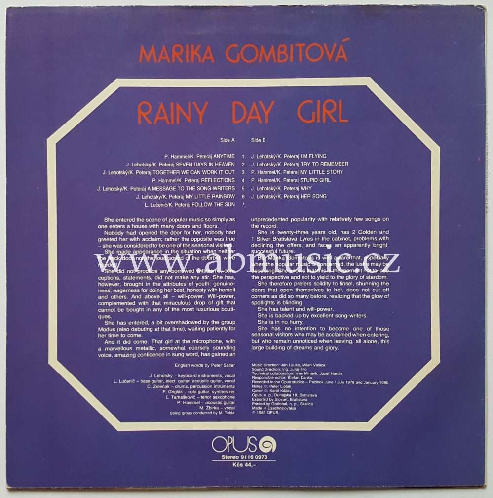 LP Marika Gombitová - Rainy day girl ( Hammel , Žbirka )