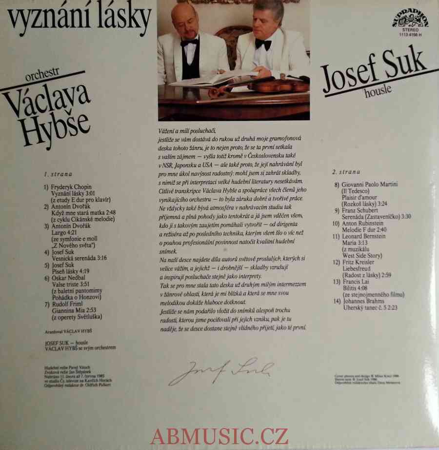LP Václav Hybš - Josef Suk - Vyznání lásky