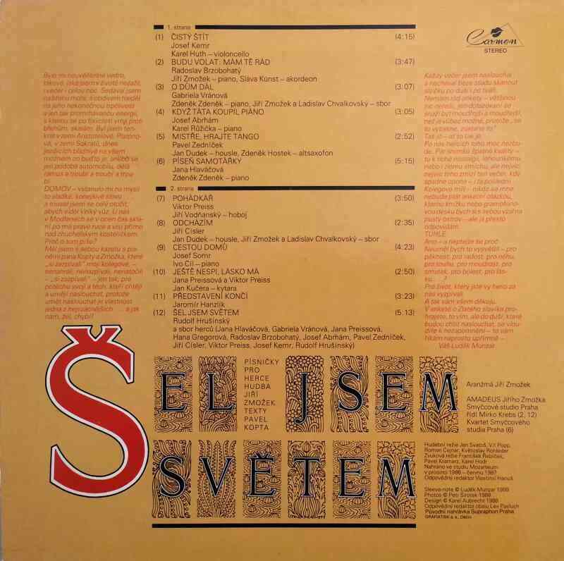 LP Písničky pro herce - Šel jsem světem - Hrušinský, Kemr, Abrhám, Hanzlík ...