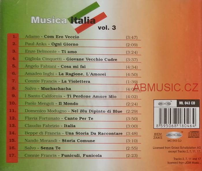 Musica Italia vol 3. Best of - Ti Amo , Senza Ti .... CD