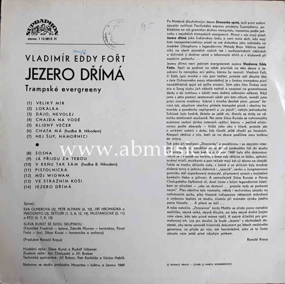 LP Jezero dřímá - Trampské písně V.E.Fořta