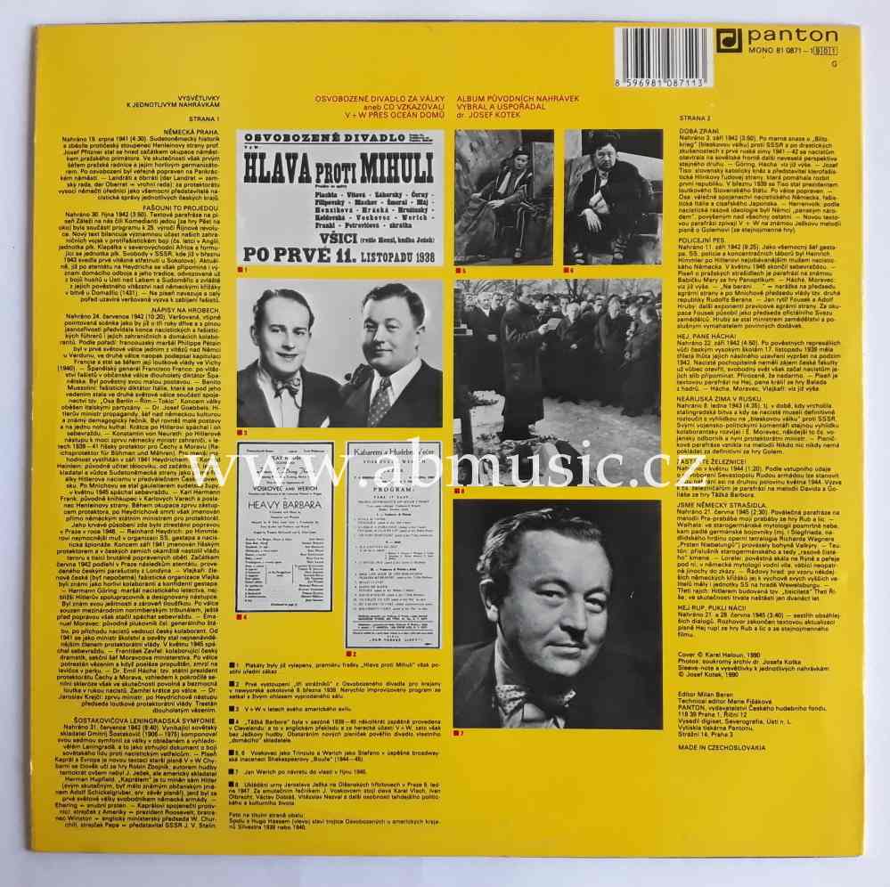 LP Osvobozené divadlo za války aneb Co vzkazovali V+W přes oceán domů 1990