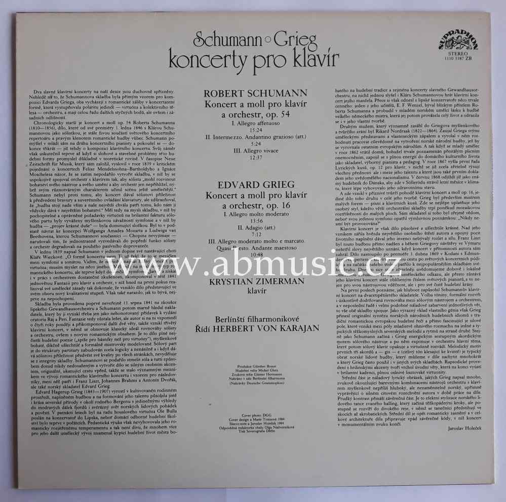 LP Robert Schumann, Edvard Grieg - Koncerty pro klavír Zimerman Karajan