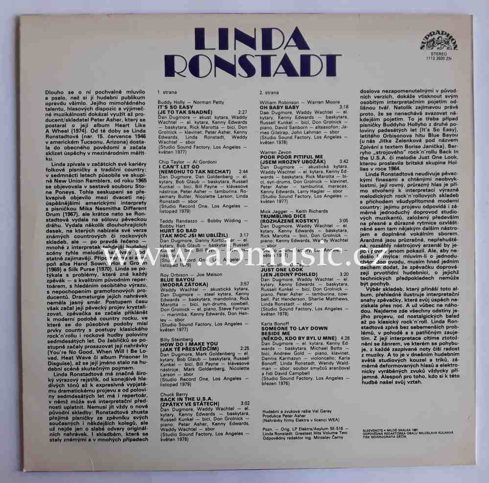 LP Linda Ronstadt Supraphon 1981