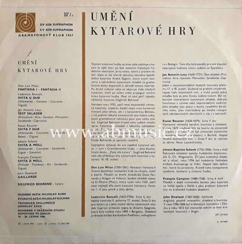 LP Umění kytarové hry - Jiří Jirmal Gramofonový klub 1967