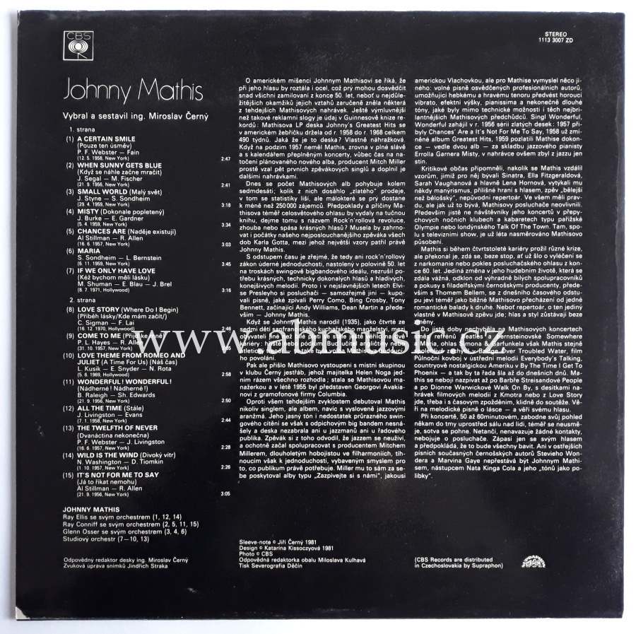 LP Johnny Mathis Supraphon