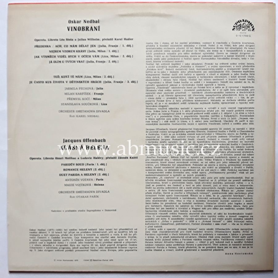LP Oskar Nedbal - Vinobraní , Jacgues Offenbach - Krásná Helena