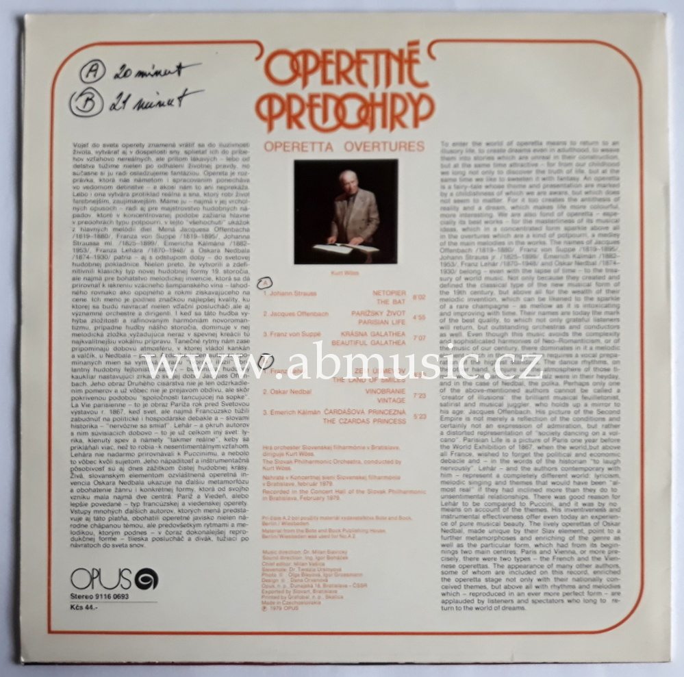 LP Slovenská filharmónia Kurt Wöss - Operetné predohry
