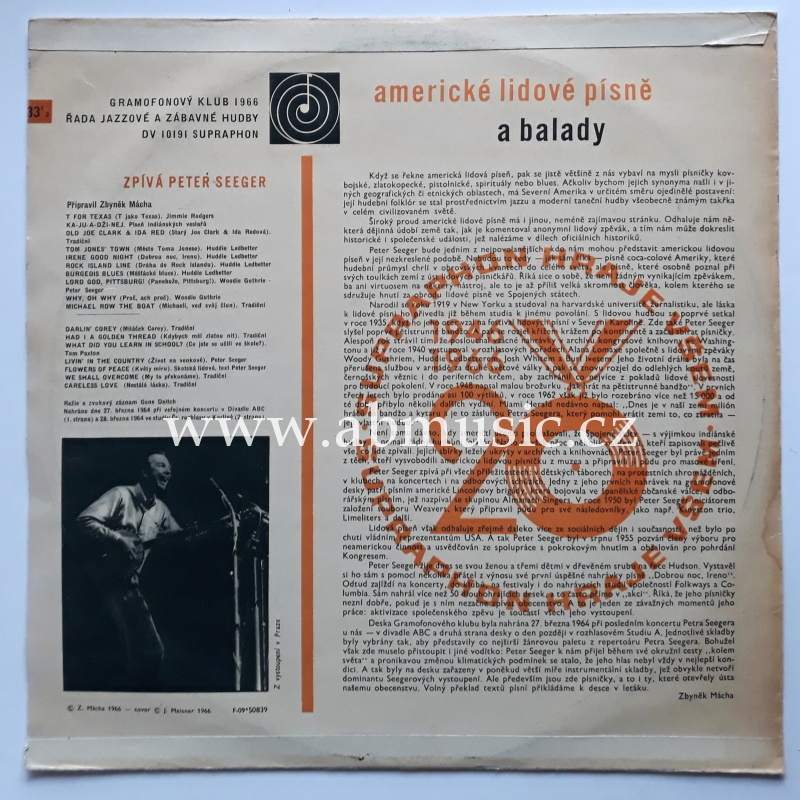 LP Peter Seeger Zpívá Americké lidové písně & balady