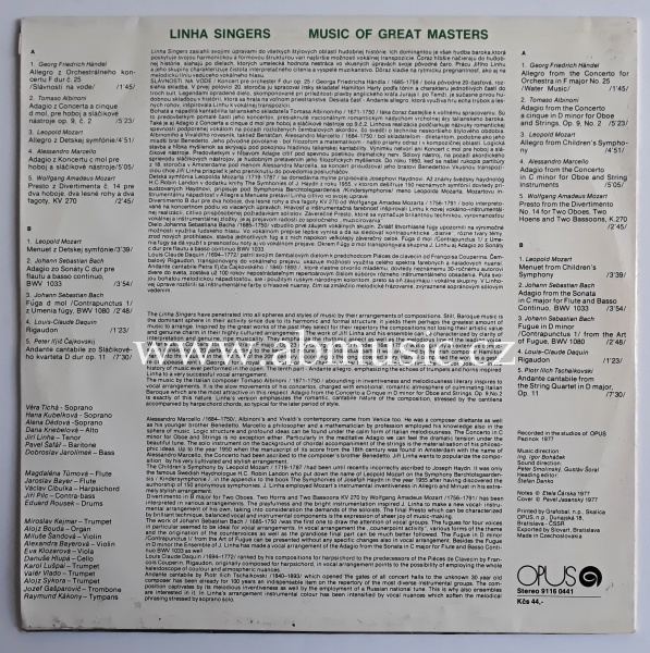 LP LINHA SINGERS - Music Of Great Masters
