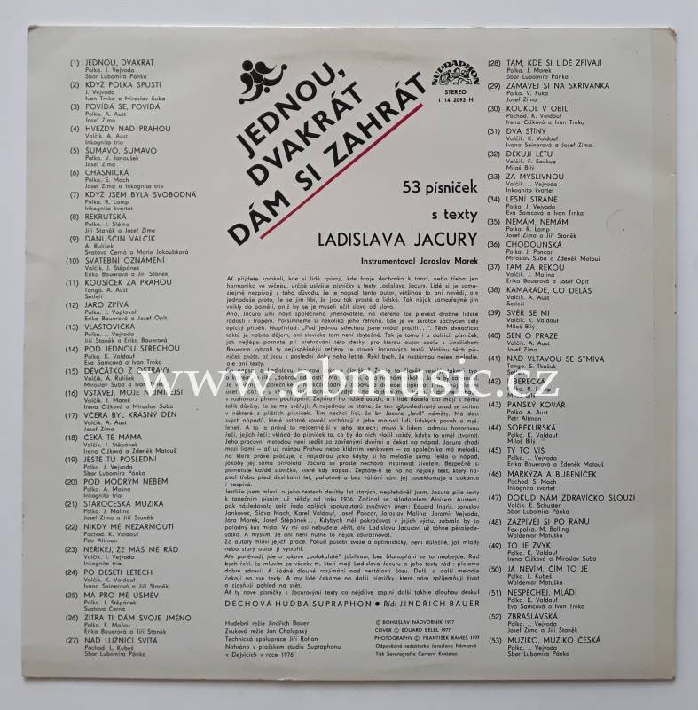 LP Jednou, dvakrát dám si zahrát - 53 písniček s texty Ladislava Jacury