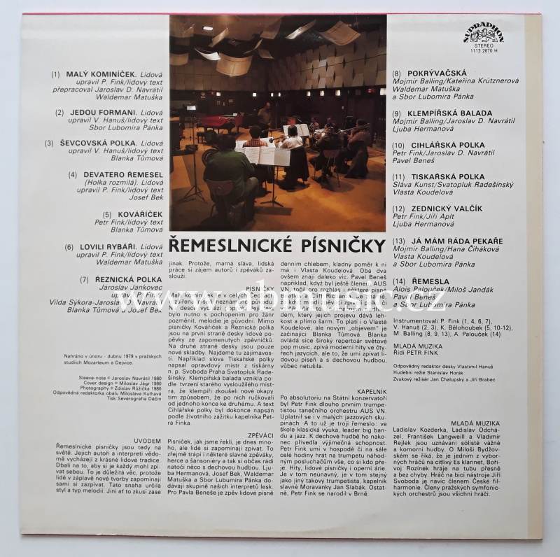 LP Řemeslnické písničky - Mladá muzika Waldemar Matuška , Josef Bek ...