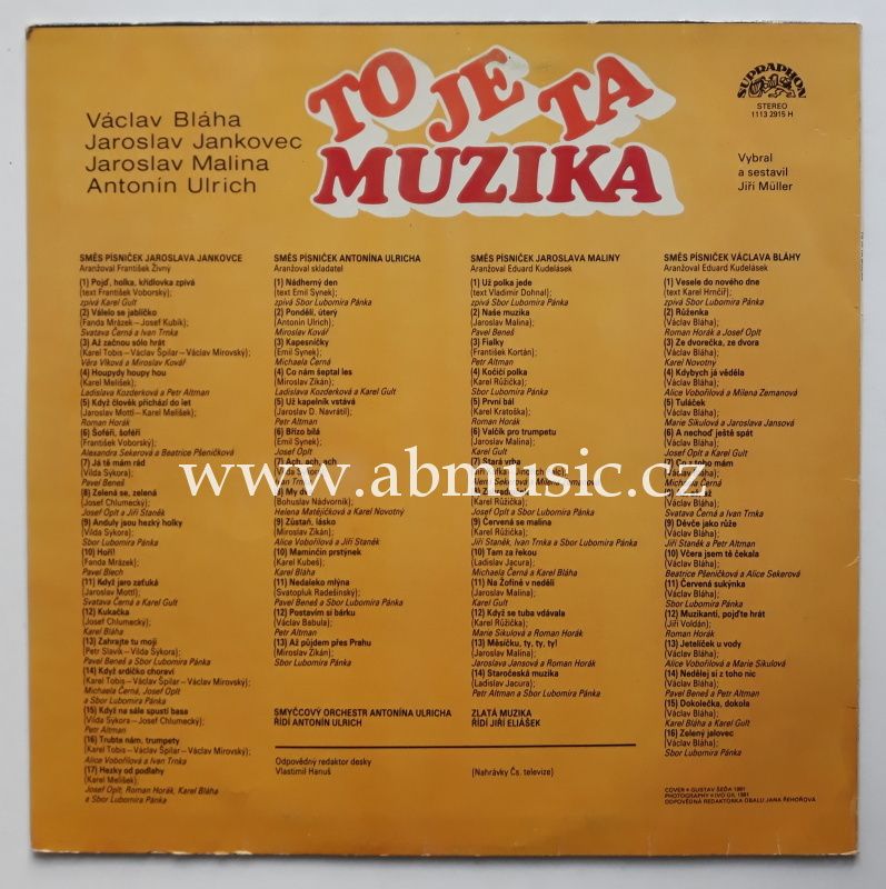 LP To je ta muzika - Bláha, Jankovec, Malina, Ulrich