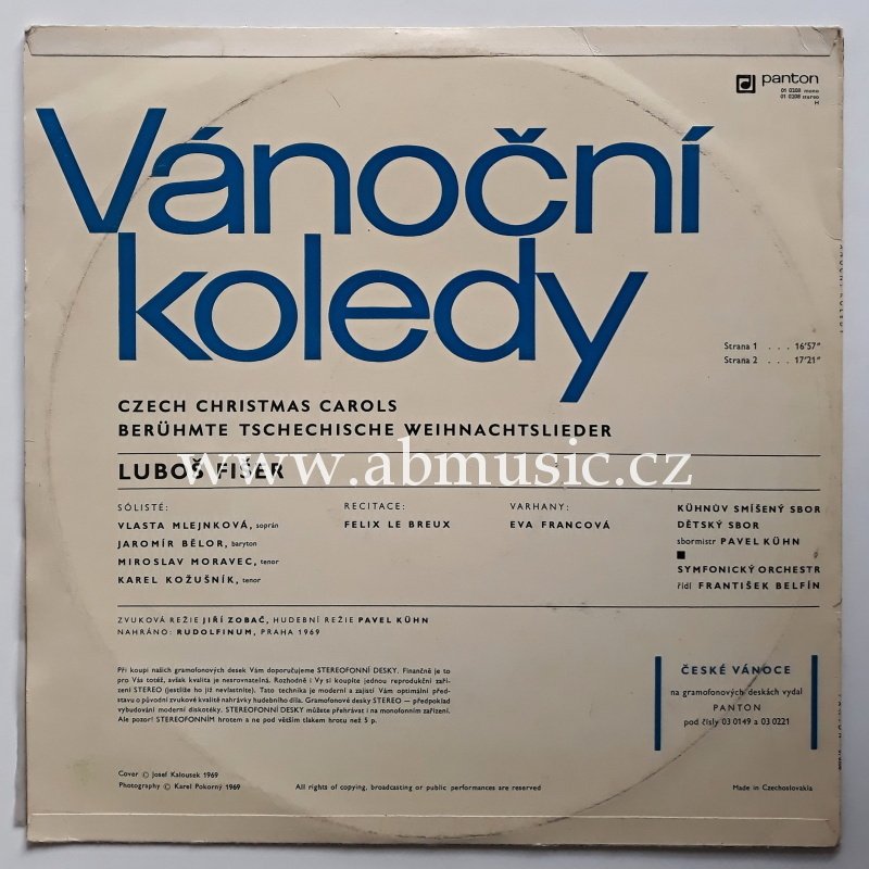 LP Vánoční koledy - Czech Christmas Carols Luboš Fišer