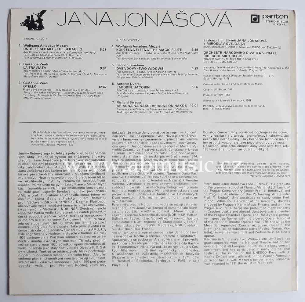 LP Jana Jonášová - Mozart, Verdi, Strauss, Smetana, Dvořák