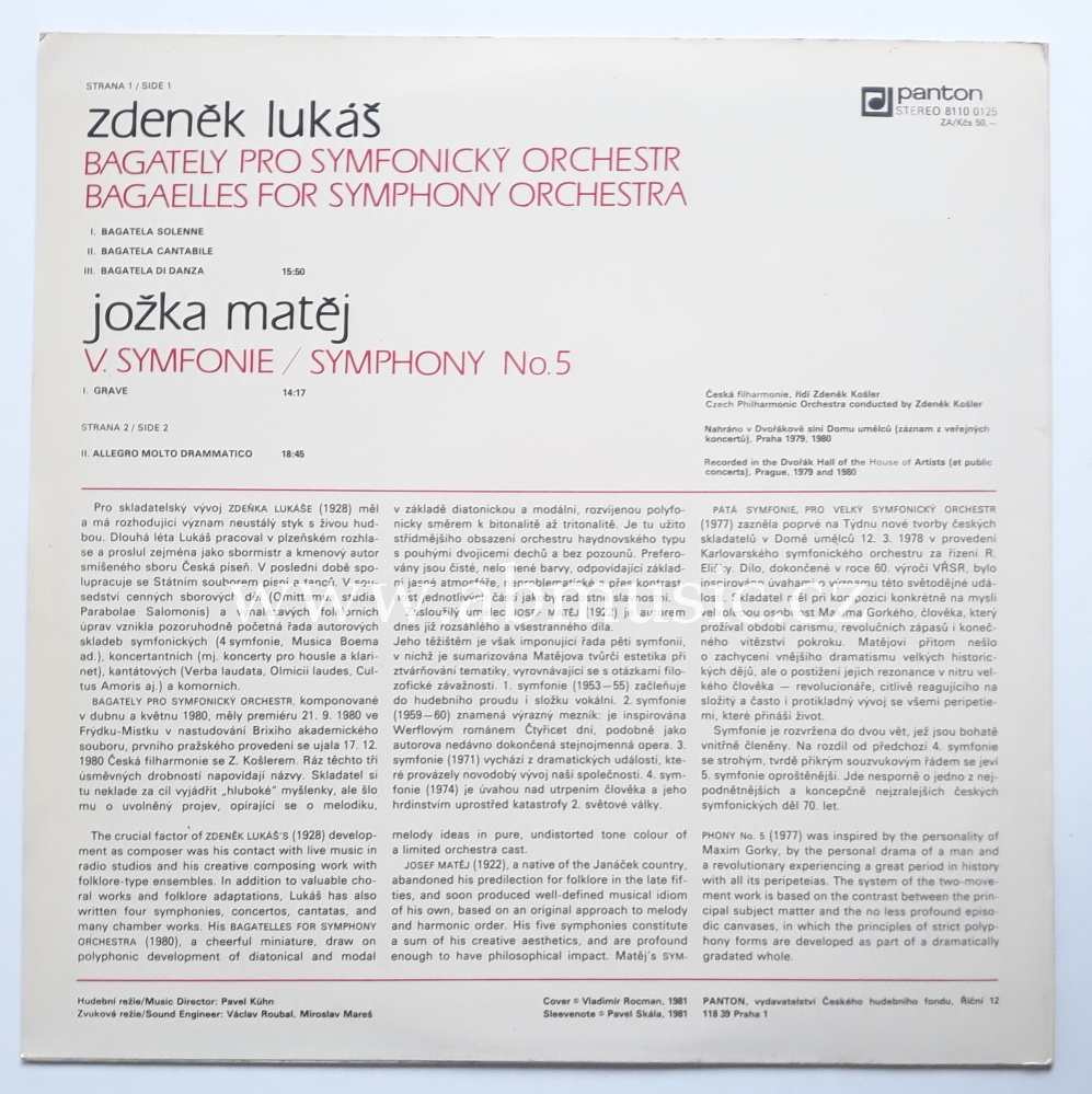 LP Zdeněk Lukáš, Jožka Matěj - Bagately Pro Symfonický Orchestr