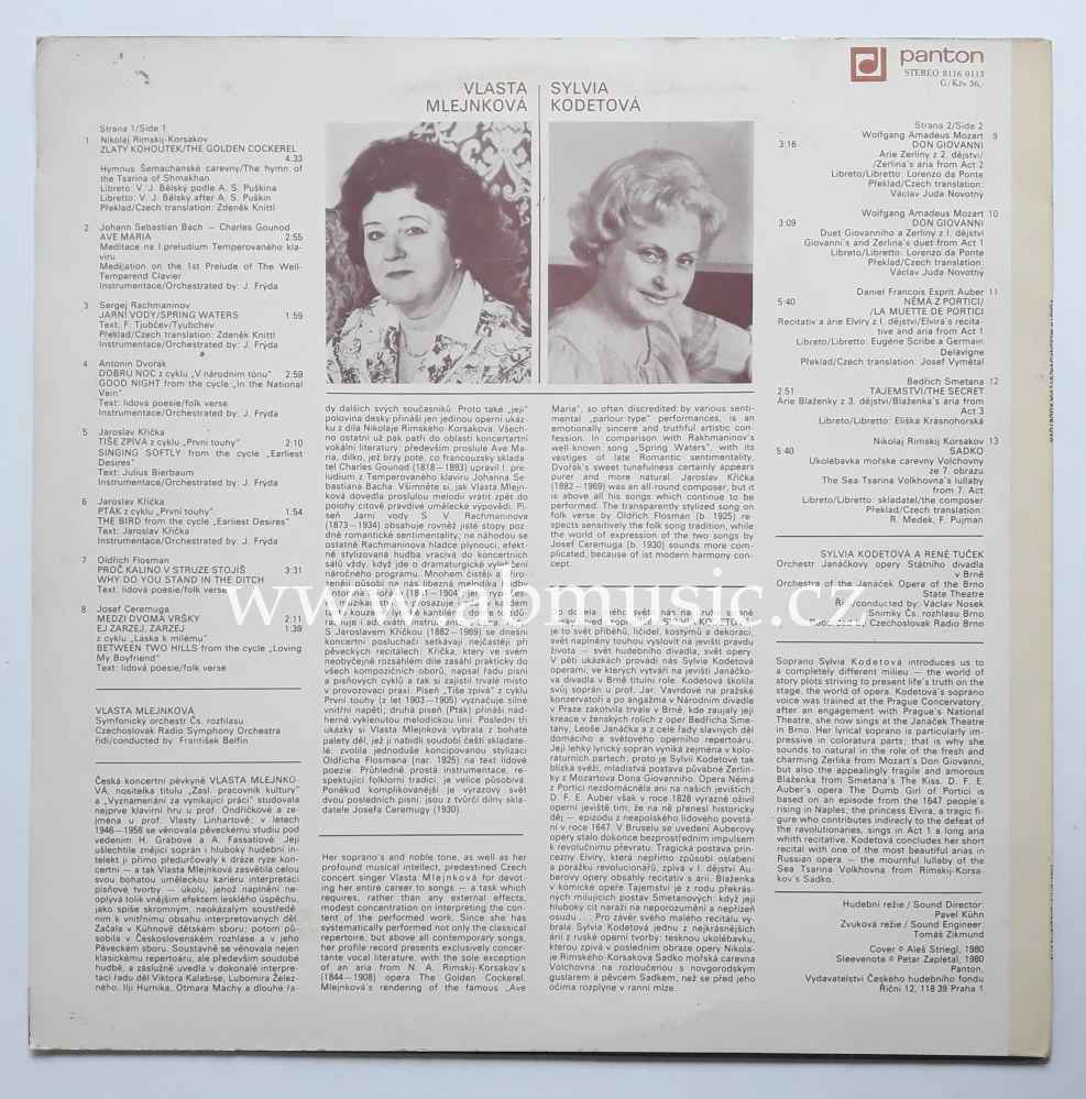 LP Vlasta Mlejnková, Sylvia Kodetová - Bach, Mozart, Smetana