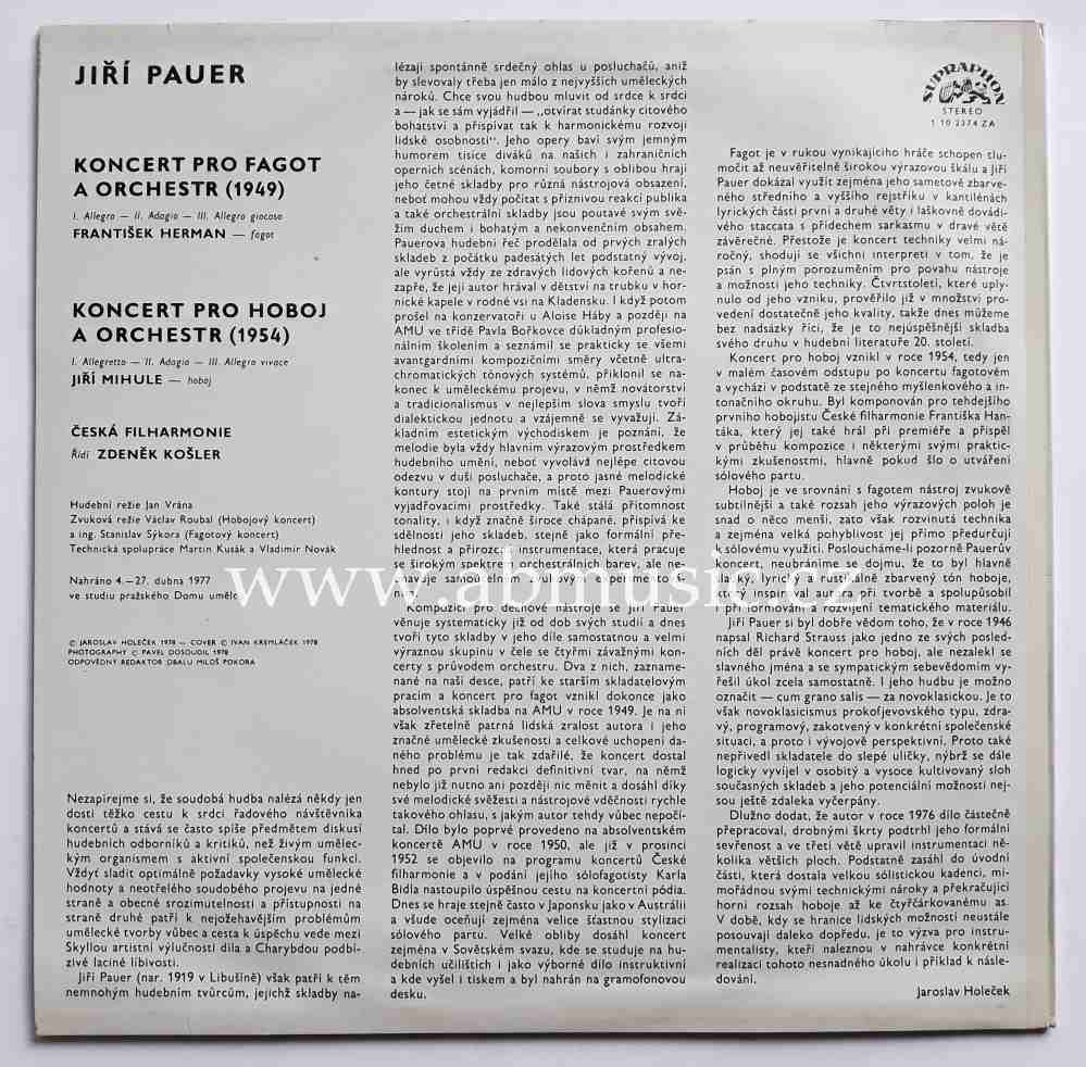 LP Jiří Pauer - Koncert pro fagot a orchestr , Koncert pro hoboj a orchestr