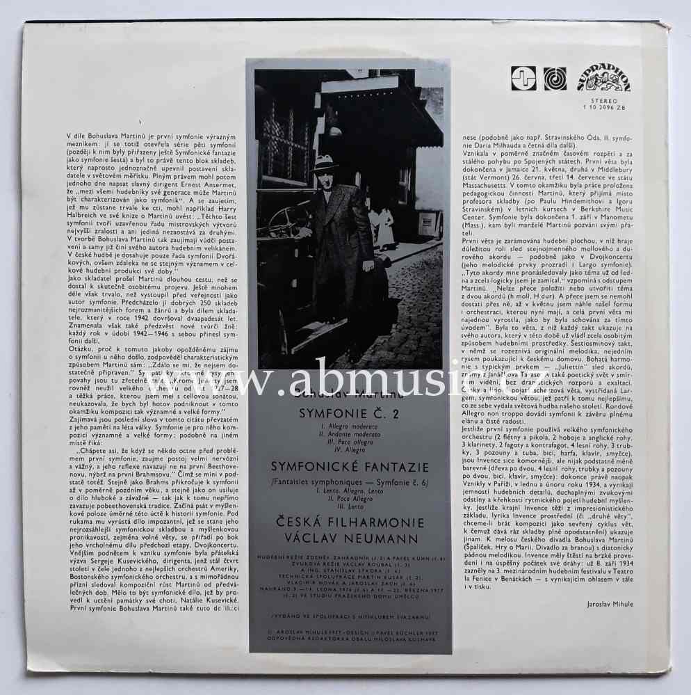 LP Bohuslav Martinů - Symfonie č. 2 a Symfonické fantazie - Václav Neumann Vinyl