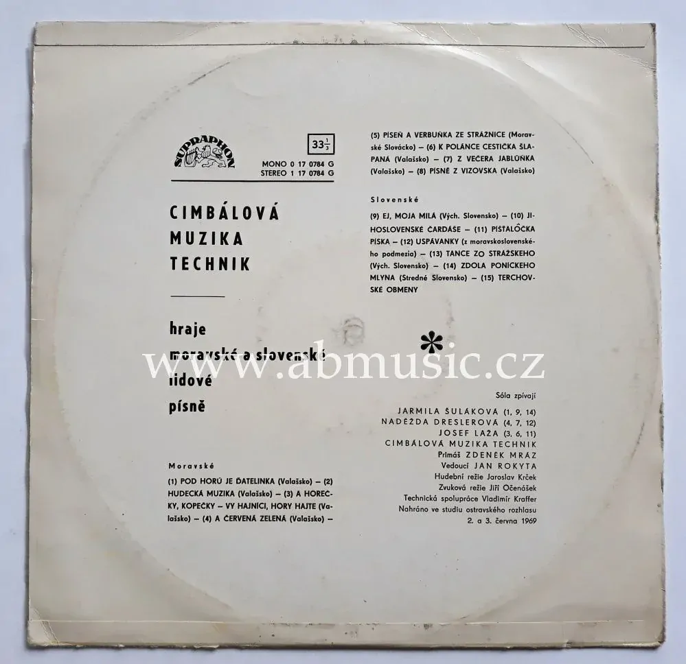 LP CIMBÁLOVÁ MUZIKA TECHNIK hraje moravské a slovenské lidové písně