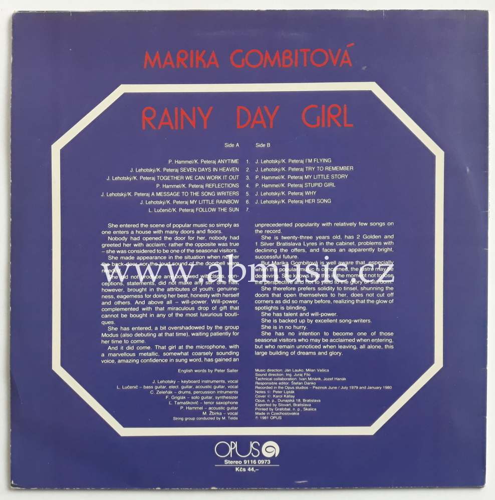 LP Marika Gombitová - Rainy day girl Hammel , Žbirka