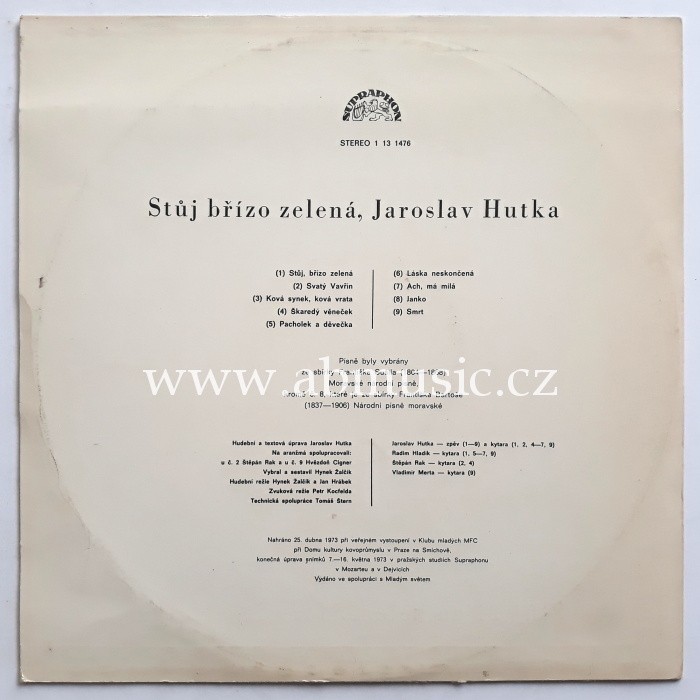 LP Jaroslav Hutka - Stůj břízo zelená 1973 původní vyd.