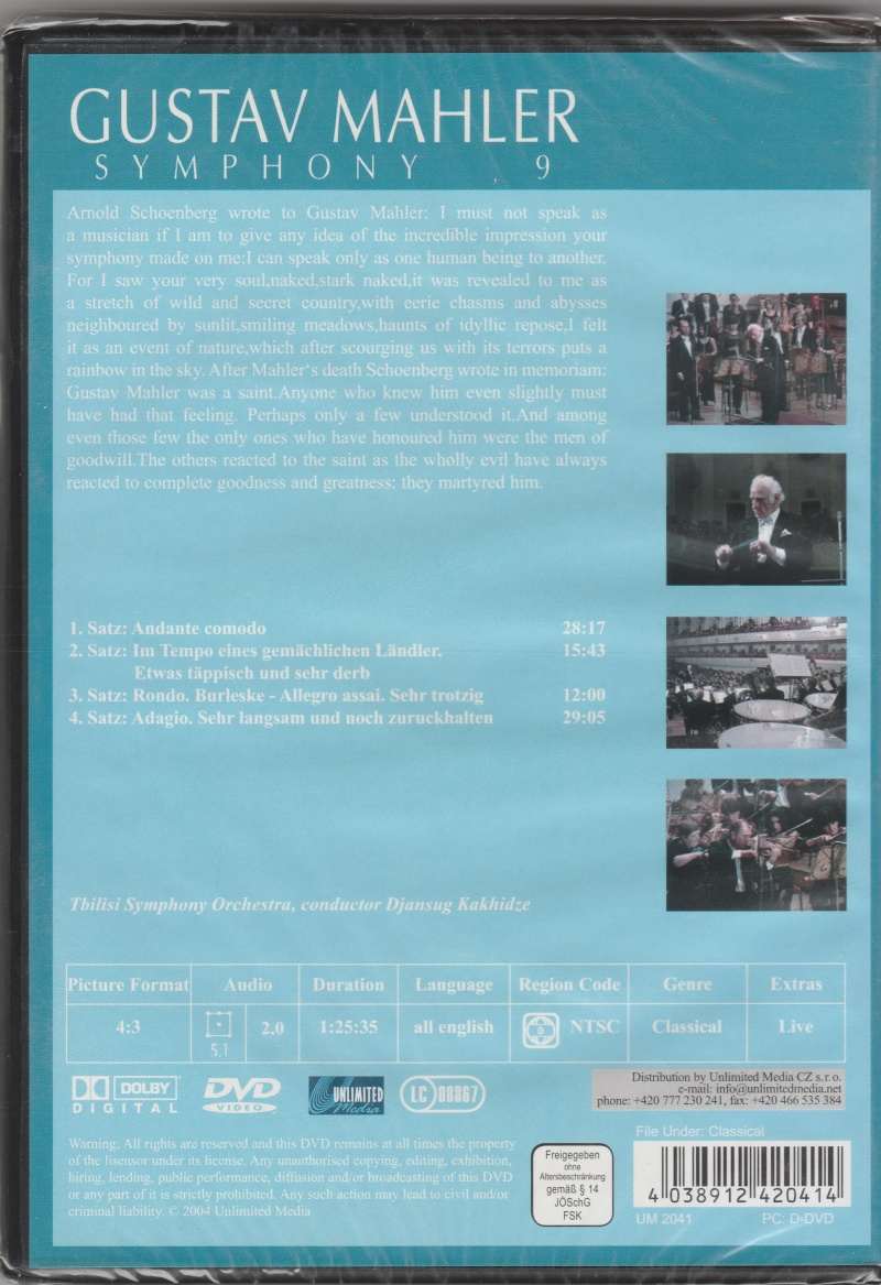 DVD Gustav Mahler Symphony 9 Djansug Kakhidze