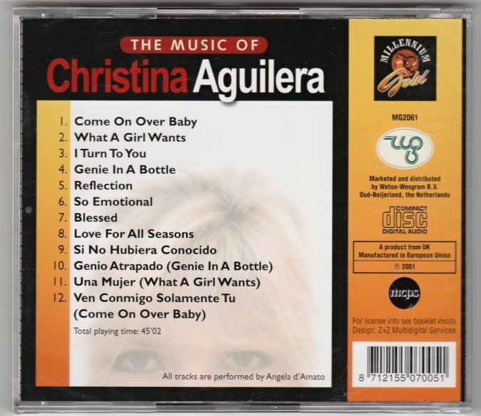 CD The Music of Christina Aguilera performed by Angela D'Amato 
