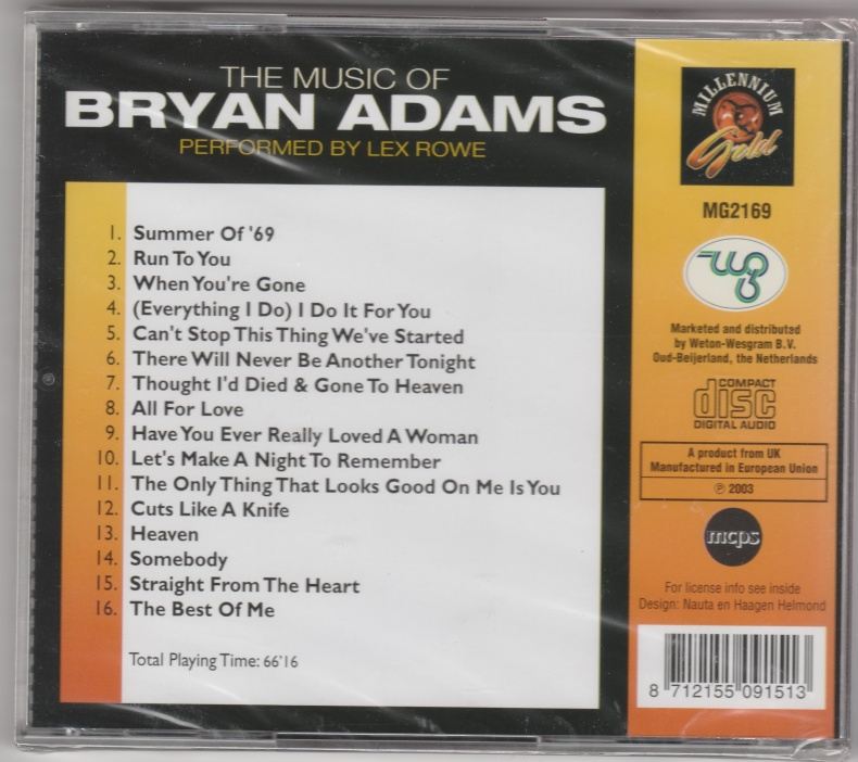 CD The Music Of BRYAN ADAMS performed by Lex Rowe