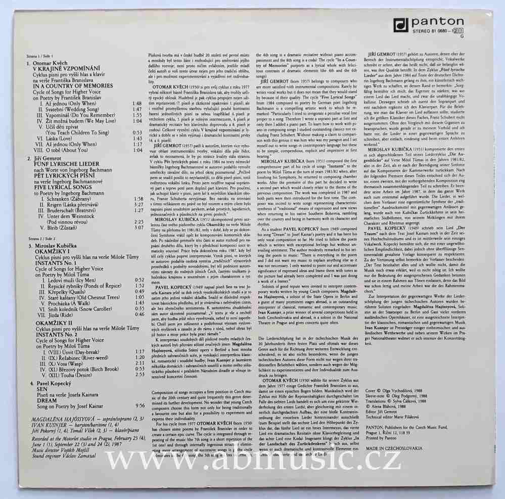 LP Songs - Otomar Kvěch , Jiří Gemrot , Miroslav Kubička , Pavel Kopecký 