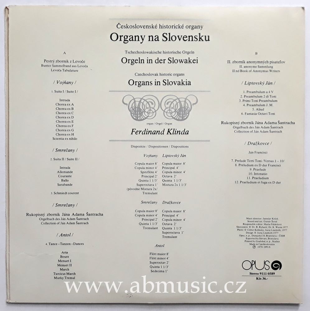 LP Czechoslovak Historic Organs - Organs in Slovakia