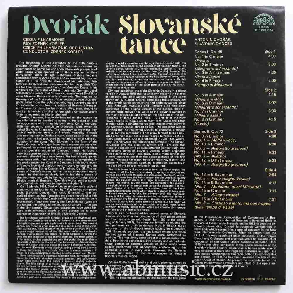 LP Antonín Dvořák - Slovanské tance Zdeněk Košler